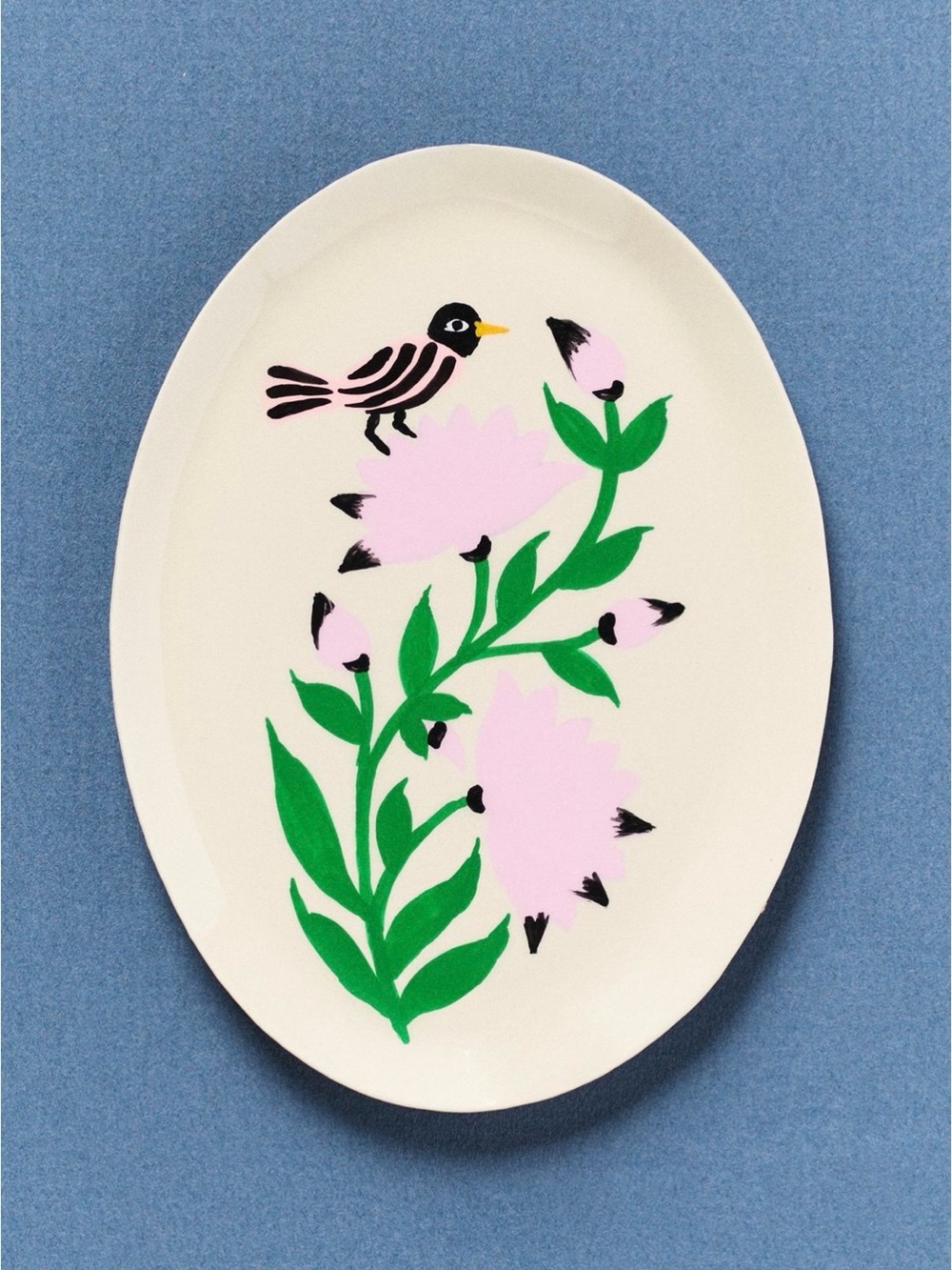 Cottagecore Enamel Tray - Size Small Pretty Bird Purple & Green - Anthropologie